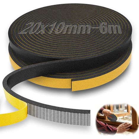 6m de ruban d'étanchéité autocollant 20x10mm mousse EPDM Bande de pose 10 mm adhésive mousse noir, isolation froid, fenêtres, enceintes, vitrocéramique (1/5)