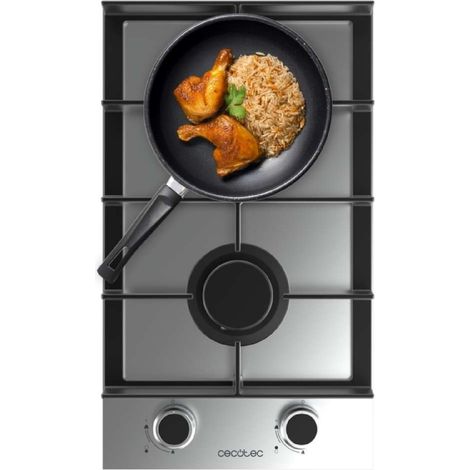 Cecotec Table de cuisson à gaz de 2 Ring Bolero Squad G 2400F Inox, 5,2kW, acier inoxydable, grilles en fonte, brûleur triple WOK, allumage électronique, soupapes de sûreté, accessoire de conversion (1/5)