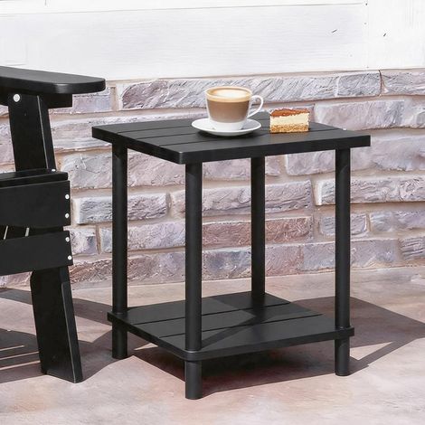 Petite table d'appoint d'extérieur noire à 2 niveaux résistante aux intempéries pour balcon, jardin, terrasse et salon, montage facile (1/5)