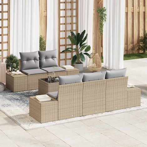 Sofa Set mit Kissen Beige Poly Rattan