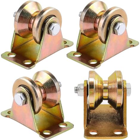 4 Pcs Lifting Pulley, V-Groove Wheel Single Pulley for Lifting, Rail Caster Gate Sliding Load Capacity 463 lbs, Groove Caster Pulley Cable for Ropes Industrial Machinery