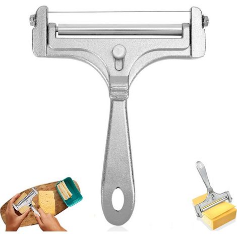Trancheuse à fromage à épaisseur réglable - Racloir à fromage - Ustensile de cuisine - Argenté - Trancheuse à fromage en acier inoxydable - Coupe-beurre pratique - Outil pour trancher le fromage - Con (1/5)