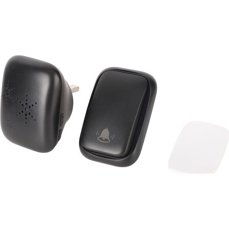 Sonnette sans fil noire auto-alimentée, sans câblage, pour l'extérieur, avec prise britannique 100-230 V. (1/5)
