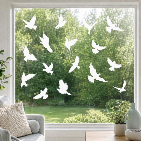 Stickers Oiseaux Anti Collision Vitres, 16 Silhouettes Électrostatiques (1/5)