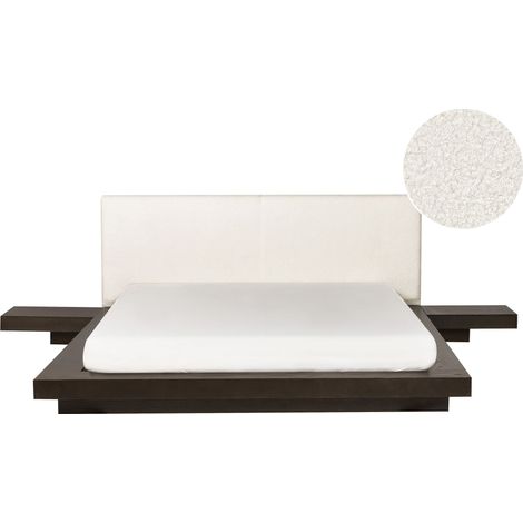 Letto moderno con piattaforma comodini testata in legno di frassino scuro bouclé 160 x 200 cm Zen