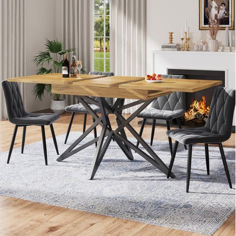 Tavolo allungabile 120/160 x 80 cm in MDF e metallo, effetto noce, gambe nere a stella DESVIAE (1/5)