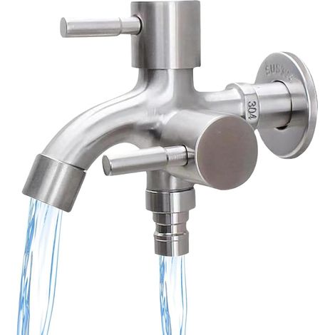 Double Robinet 1/2 Universel pour Machine à Laver en Acier Inoxydable 304 Multifonction - Pour Cuisines, Jardins, Salles de Bains (1/5)