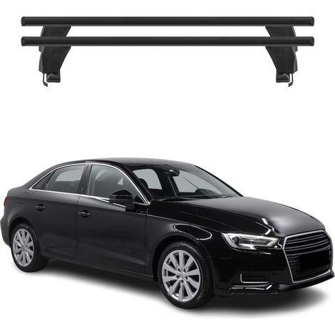 OMAC Barres de toit transversales en aluminium pour Audi A3 8V Berline 2013-2020 – Antivol – Rainure en T – Testées City Crash – Charge Max 50 kg Noir (1/4)