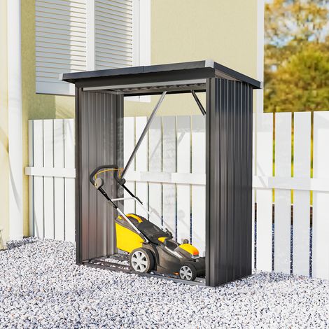 Abri de jardin en acier gris anthracite, 150x66,5x150 cm, avec socle surélevé et toit en pente, pour stockage extérieur