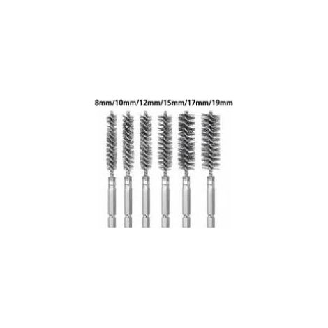 Ensemble de 6 brosses à trou en métal à tige hexagonale en acier inoxydable, brosse à pistolet à tige hexagonale pour broyer et broyer les épines, brosse à tuyau, brosse en acier inoxydable (1/4)