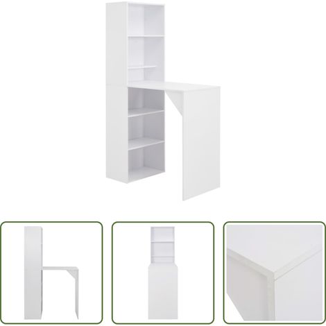 Bois d'ingénierie - Table de bar avec armoire Blanc 115x59x200 cm (1/5)