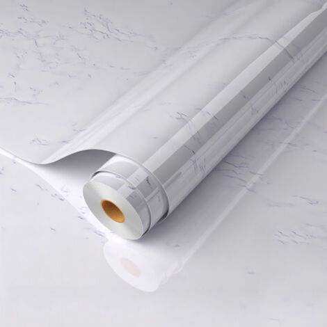 Autocollants pour meubles en marbre 80 cm x 500 cm, papier peint autocollant blanc cassé, film autocollant imperméable pour comptoirs de cuisine et de salle de bain (blanc neige) (1/4)