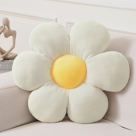Coussin en forme de fleur, siège à six pétales, 15,75 pouces, fleur blanche, oreiller en peluche, oreillers de sol, coussins de siège décoratifs pour la maison