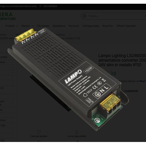 Lampo trasformatore elettronico slim 200w 230v 24v lampo ls24m200w metallo