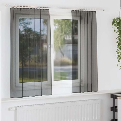 Voile Vorhänge mit Stangentaschen 2 Stk. Schwarz (1/5)