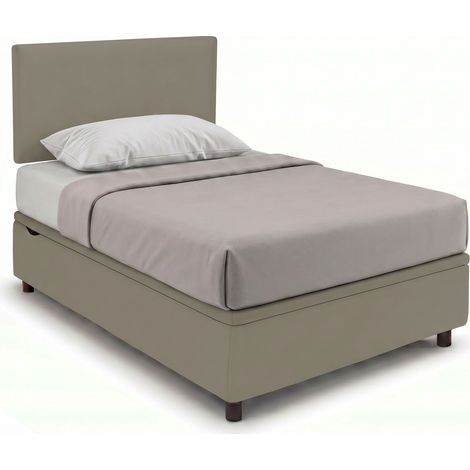 Letto 1 Piazza e Mezza Contenitore Imbottito 120x200 cm Similpelle Cappuccino Boxmax Testata Flat (1/5)