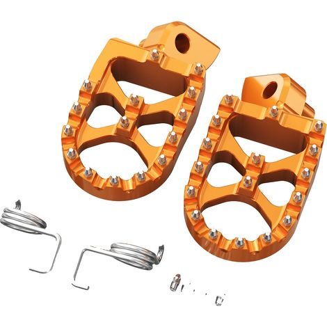 Reposapiés para motocicleta, diseño antideslizante, construcción duradera, color naranja.