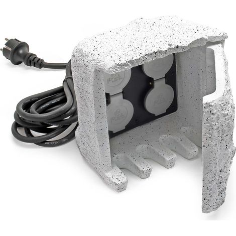 Wiltec 4-fach Gartensteckdose Außensteckdose Kunstharz IP44 Outdoor Steinoptik 5m Kabel (1/5)