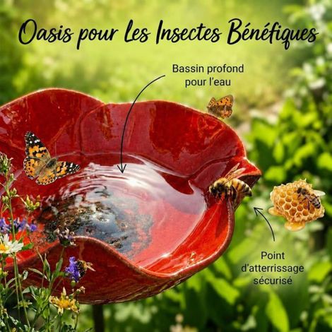 Abreuvoir Oiseau - Piquet Métal Antirouille - Forme Fleur Pour Jardin Extérieur - Lot De 2 (1/5)