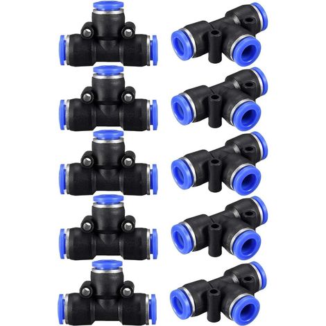 Tee Lot de 10 tubes en plastique pour raccordement de tuyau PE-8 type T connecteur pneumatique ligne air pour air fréquent 8 mm diamètre extérieur tuyau (1/5)