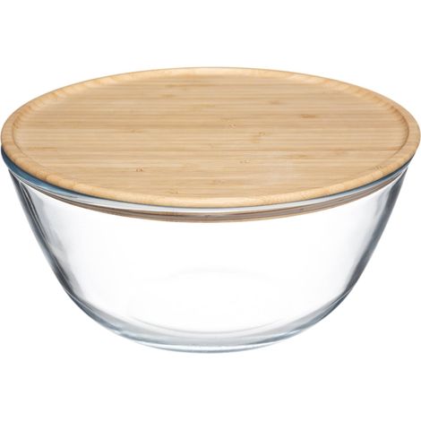 Bol en verre pour salade, 2,5 L, avec couvercle en bambou