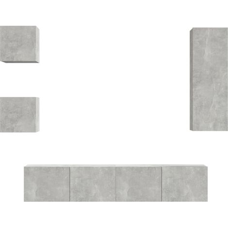 Conjunto de muebles mueble aparador TV televisión salón dormitorio salón 5 piezas gris madera contrachapada 020024890