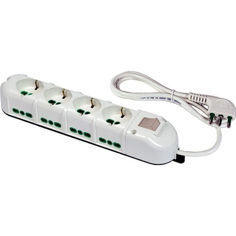 FANTON 48132-B Multipresa elettrica 12 posti con 4 prese universali e 8 prese bivalenti italiane laterali ciabatta spina grande 16A colore bianco (1/4)