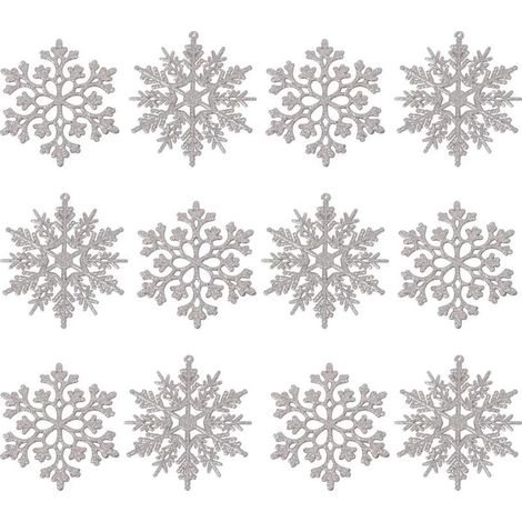 Lot de 36 décorations de Noël en forme de flocons de neige pailletés, argentées et irisées, pour décorer votre sapin, bricoler et célébrer Noël (10 cm). (1/5)