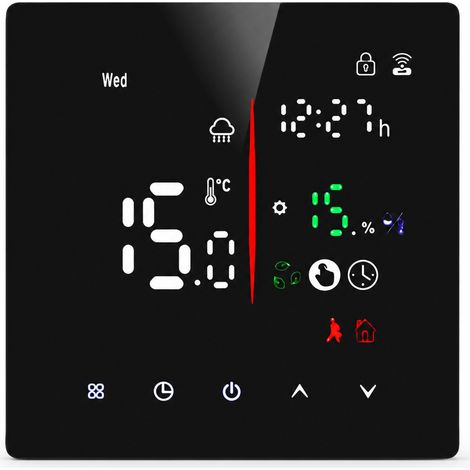 Thermostat WiFi Programmable pour Chauffage au Sol Électrique, Écran Tactile, 25 A 5000 W, Noir (1/5)