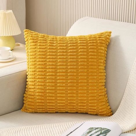 Taie d'Oreiller Carrée Housse de Coussin + Coussin Core Lit Canapé Maison Chaise Voiture Décoration Cadeau (Jaune) (1/4)