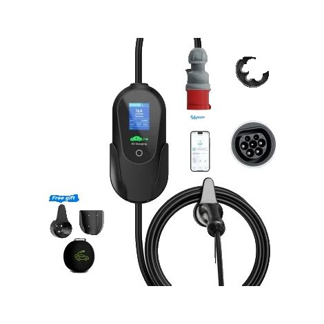 Cargador para vehículos eléctricos, corriente ajustable, control mediante aplicación inteligente, color negro. (1/2)