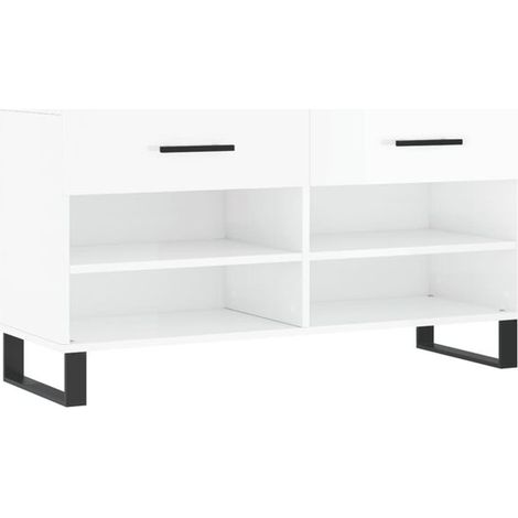 Tabouret à chaussures blanc éclatant, 102 x 35 x 55 cm, en bois composite. (1/5)