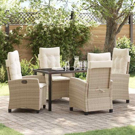 Set da Pranzo per Giardino con cuscino 5 pcs Beige polyrattan vidaXL (1/5)