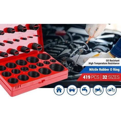 Kit de 419 joints toriques en caoutchouc – 32 tailles de 3 à 50 mm – Haute qualité, étanchéité fiable (1/2)
