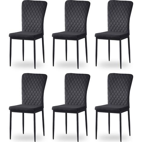 Ainpecca – Lot de 6 chaises noires en velours – Dossier ergonomique incliné – Pieds en métal – Charge max 100 kg – Pour salle à manger et bar (1/5)