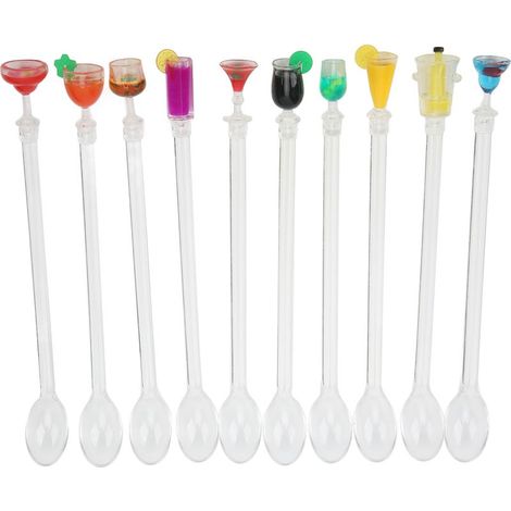 Lot de 10 tiges acryliques transparentes pour cocktails, agitateurs à boisson, cuillères de barman pour soirée dîner (1/5)