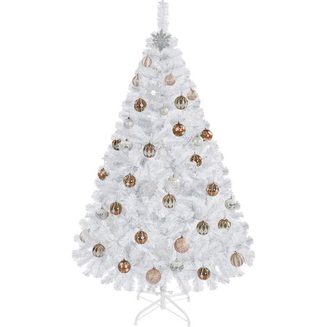Yaheetech Albero di Natale 154 cm Artificiale Folto Alberi Effetto Realistico con Supporto in Metallo Pieghevole Portatile Decorazione Natalizia per Casa Negozio Bianco