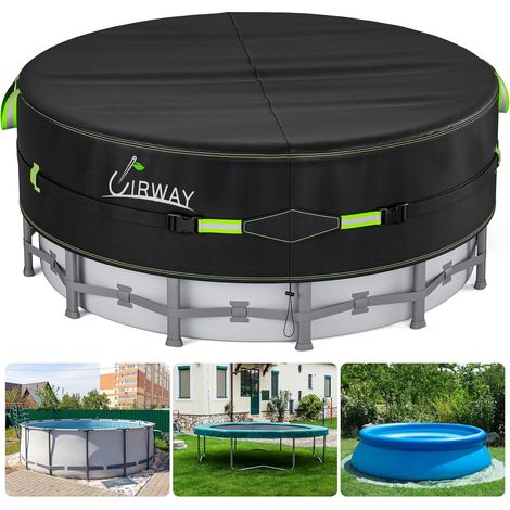 1 Couverture de Piscine Ronde 427 cm, Matériau 420D, Bandes Réfléchissantes, Cordes et Clous, pour Piscine Hors Sol
