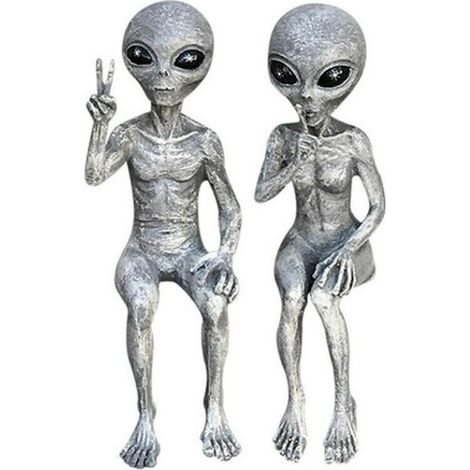 Extra Terrestre Statue, Figurine de Jardin en Résine, 2 Pièces Statue Alien, Statue de Jardin Extérieur Ornements, Alien Figurine, Statue Extraterrestre, Décoration Intérieure et Extérieure (1/5)