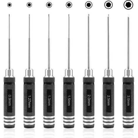7-teiliges Sechskantschraubendreher-Set – RC-Schraubendreher-Werkzeugset (0,9 mm, 1,27 mm, 1,3 mm, 1,5 mm, 2,0 mm, 2,5 mm, 3,0 mm) für RC-Modellhubschrauber