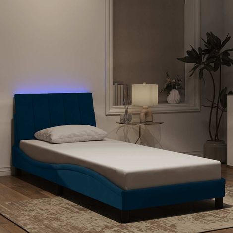 Cadre de lit avec LED sans matelas Hanko bleu 80x200 cm velours