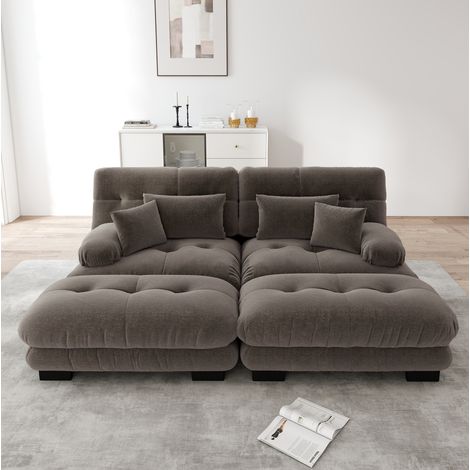Modulares Ecksofa braun Chenille mit beweglichen Ottomane und tiefem Sitz (1/5)