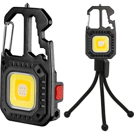 QAZQA Mini Lampe de Travail,Portable Lampe de Poche LED Rechargeable,Multifonctional COB Keychain Light 7 Modes,Étanche Porte-clés Lampe Torche avec Support, pour Camping,Pêche,Réparation,Urgence.