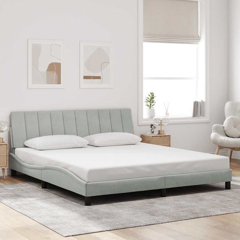Cadre de lit sans matelas Hanko gris clair 180x200 cm velours (1/5)