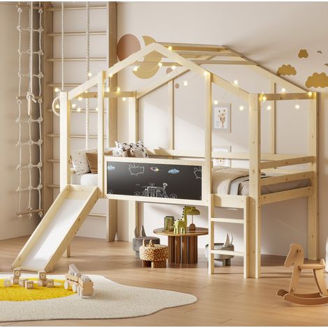 Lit mezzanine enfant 90x200 cabane toboggan HAVRYA (1/5)