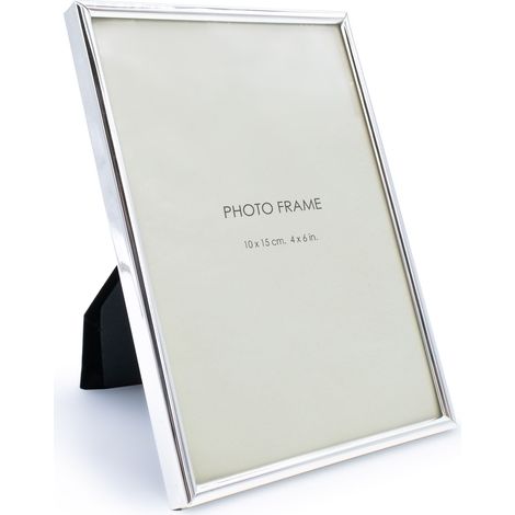 Fotorahmen zum Stellen aus Metall in silber - für 10 x 15 cm - Gerundeter Bilderrahmen rechteckig für Hoch- und Querformat Fotos - Portaitrahmen Wechselrahmen horrizontal vertikal