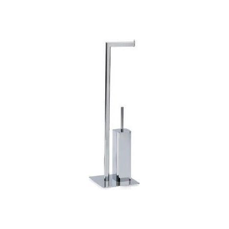 Dérouleur Papier Toilette + Brosse WC en Inox Chromé (1/2)