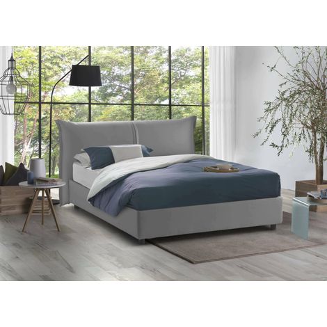 Talamo Italia Cama matrimonial Cloide, Cama contenedor con revestimiento de tela, 100% Made in Italy, Apertura frontal, con colchón de Cm 160x200 incluido, Gris, con embalaje reforzado (1/5)