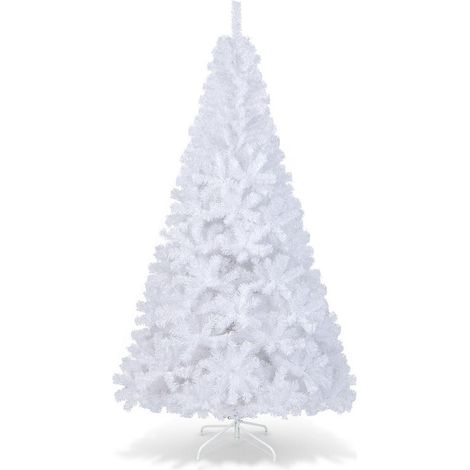 Sapin de Noël artificiel blanc en PVC 7 pieds, avec support, facile à monter, décoration intérieure et extérieure (1/5)
