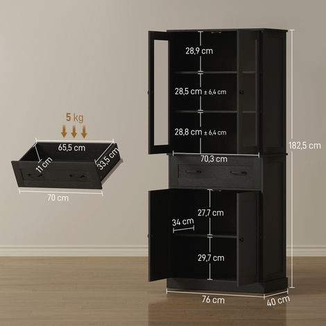 Meuble de cuisine, buffet, façade en acrylique, tiroirs, 76 x 40 x 182,5 cm, noir (1/5)